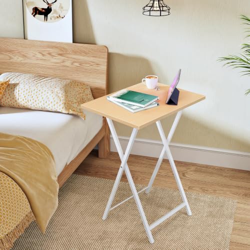 HOOBRO Folding TV Tray Tables, Set of 2 Side Table for Small Space, Industrial Snack Tables for Eating at Couch, Stable Metal Frame, Easy Assembly, Space Saving, Natural and White WN25BZ01 - color: Natural + White