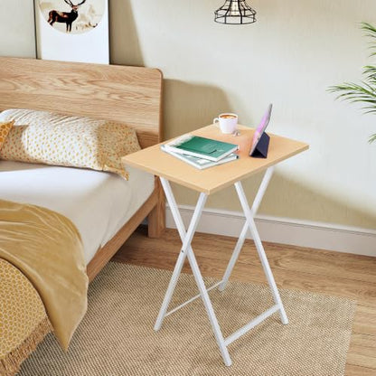 HOOBRO Folding TV Tray Tables, Set of 2 Side Table for Small Space, Industrial Snack Tables for Eating at Couch, Stable Metal Frame, Easy Assembly, Space Saving, Natural and White WN25BZ01 - color: Natural + White