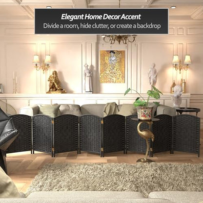 Red Lantern 2 ft. Short Diamond Weave Fiber Folding Screen - Black - 8 Panel - color: Black, size: 8 Panel