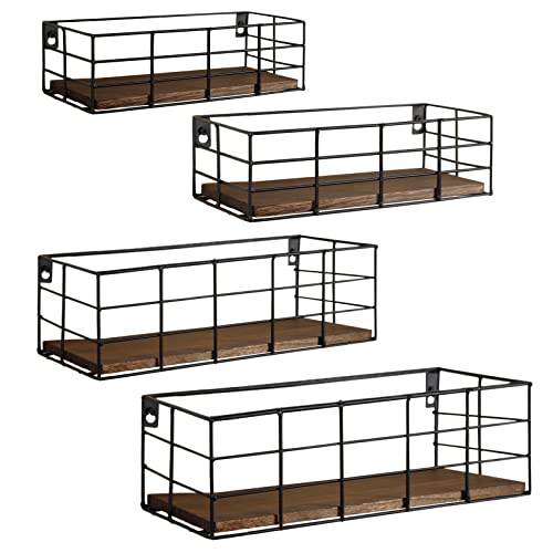 Fixwal Wire Frame Floating Shelves for Wall Storage 4 Different Sizes | Carbon Black Floating Shelves with Guard Rails, 4 Sizes, Quick Mount, Keeps Items Safe, For Any Space - color: Carbon Black, size: 4pcs