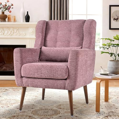 Modern Accent Chair, Upholstered Armchair with Pillow, Fabric Single Sofa Chair with Lounge Seat Solid Wood Legs Accent Chair for Living Room Bedroom Small Spaces (Purple) - color: Purple, size: Set of 1