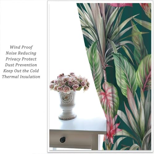 Tropical Palm Leaf Curtains, Pink Green Summer Monstera Leaves Jungle Plant Blackout Window Treatments Drapes for Bedroom Living Room Apartment 42" W X 45" L - color: Flamingo-10, size: 21"W x 45"L (Pack of 2)