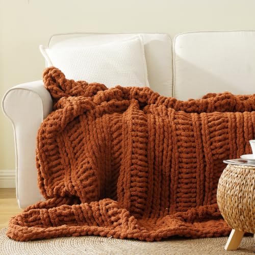 BATTILO Rust Throw Blanket for Couch, Fall Decor, 50"x60", Chunky | Decorative Fall Throw Blanket, Halloween Decorations, Cozy Warm Soft Chenille Throw Blanket for Bed, Sofa, Living Room - color: Caramel