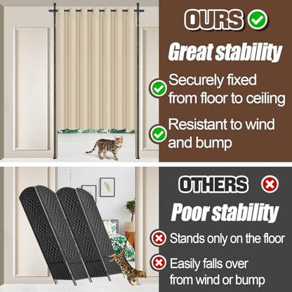 Room Divider Curtain and Rod Set - 6 x 10.2FT Adjustable Wall Divider Rod & Soft Privacy Curtains, Portable Easy to Install Room Separations for Room Blackout