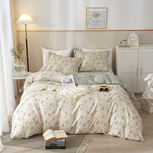 LifeTB Boho Floral Duvet Cover Twin Kids Girl Garden Style Bedding Sets 100% Cotton White Beige Sage Green Floral Branches Pattern Comforter Cover Lightweight Soft Chic Floral Bedding Collection - color: A3# Boho Floral Beige, size: Twin(68"x86")