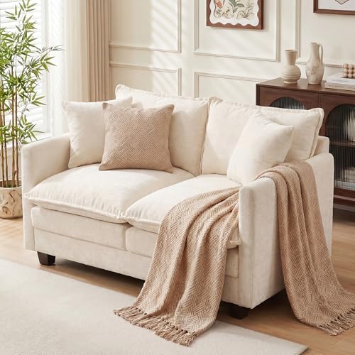 3 Seater Couch & Loveseat Sofa 2 Piece Set, Small 50" Love Seat & 69" Cloud 3 Seat Couch Sofa Set Washable Chenille Pillow Living Room Set for Apartment Office 50-Beige-3+2 - color: Beige, size: 50"+69"