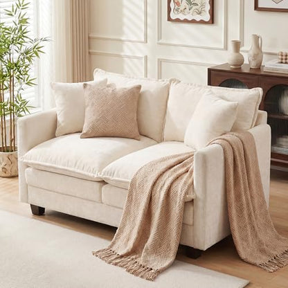 3 Seater Couch & Loveseat Sofa 2 Piece Set, Small 50" Love Seat & 69" Cloud 3 Seat Couch Sofa Set Washable Chenille Pillow Living Room Set for Apartment Office 50-Beige-3+2 - color: Beige, size: 50"+69"