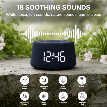 White Noise Alarm Clock for Bedroom, Night Light, Bluetooth Audio | Sleep sounds, Bluetooth speaker, ambient night light, dimmable display, adjustable alarm volume, bedside routine for adults - color: Gray