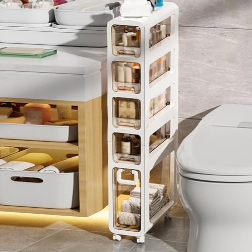 5-Tier Slim Bathroom Storage Cabinet,Narrow Floor Cabinets with Drawers and Wheels,Rolling Narrow Organizer for Small Spaces,Kitchen,Laundry,6.7”W - size: 5-Tier-6.7”W