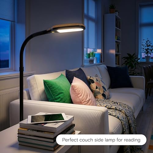 Brightech Litespan - LED Floor Reading Lamp, Modern Wooden Style, Adjustable Gooseneck, 850-950 Lumens, 12W, 3-Year Warranty - color: Wood