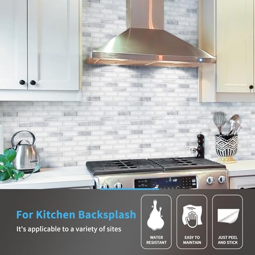 Art3d 10-Pack Peel and Stick Stone Backsplash Tile, 12" x 12", White Marble | Strong Adhesion, Lightweight, Cuttable, Waterproof, Fadeless, Crack Resistant, for Kitchen, Bedroom, Ideal for Recently Moved - color: White Marble