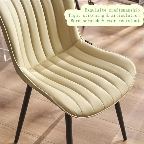 YOUNUOKE Dining Chairs Set of 2 Mid-Century Modern Kitchen Chairs Beige | Faux leather upholstered with Back, fits dining living waiting room guest reception. Waterproof easy to clean assemble, 300lb - color: Beige