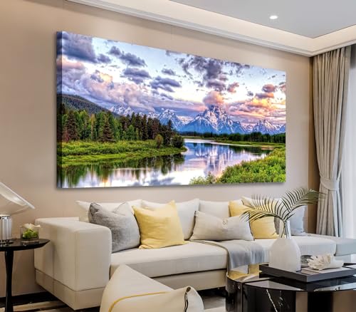 arteWOODS Nature Canvas Wall Art - Mountain River Forest Picture Oxbow Bend Grand Teton Landscape Wall Decor Artwork Green Painting Print for Living Room Bedroom Home Office Decoration 29" x 58" - color: National Park, size: 58"L x 29"W