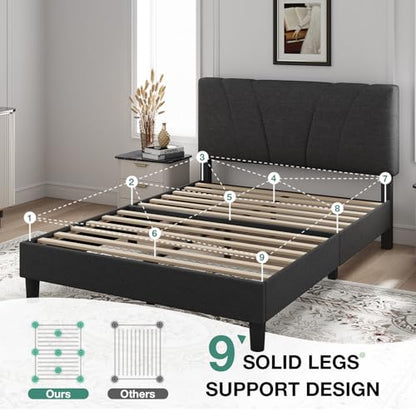 Novilla Full Size Bed Frame with Adjustable Headboard Platform Full Bed Frame with Linen Upholstered Headboard, No Box Spring Needed, Noise-Free, Easy Assembly, Dark Grey - color: Dark Grey, size: Full