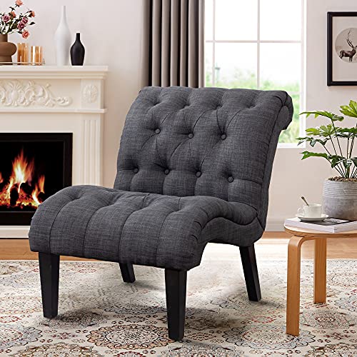 Tufted Upholstered Accent Chair for Living Room Bedroom Lounge Chair Armless Linen Slipper Chair with Wood Legs Gray - color: Grey, size: 1 Chair