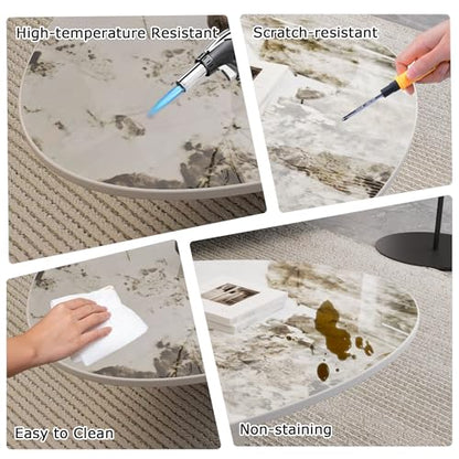 49.2" Oval Marble Coffee Table with Silver Stainless Steel Base, Luxury Modern White Sintered Stone Center Cocktail Tea Tables for Living Room,Easy Assembly - color: Style 3: Silver Base