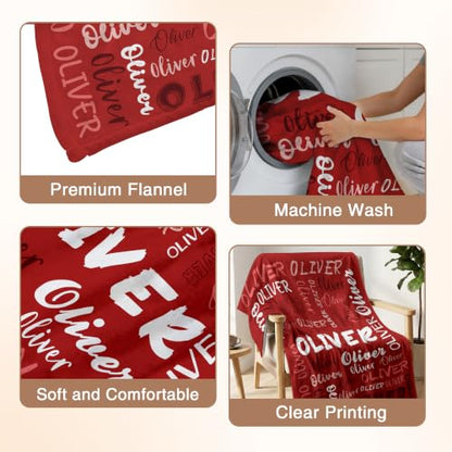Personalized Blanket with Name, Custom Name Blanket Gifts for Kids Adults Boys Girls Teen, Soft Customized Fleece Flannel Throw for Bedroom Living Room, Birthday Christmas - color: Red