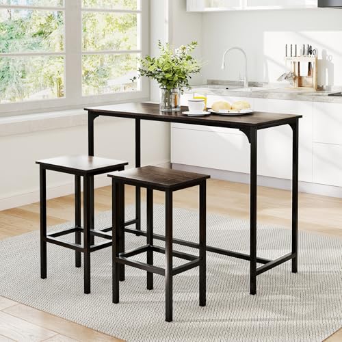 COSTWAY 3-Piece Dining Table Set, 47.5" Industrial Counter-Height Kitchen Table and 2 Bar Stools, High Top Rectangular Pub Table and Chairs for Dining Room Small Place Breakfast Nook Bistro (Grey) | w/ 2 Bar Stools, High Top Rectangular Pub Table and Chai