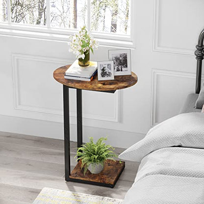 Hosfais Small Side Table Set of 2, C-Shaped Wood Sofa End Table with Metal Frame for Living Room, Bedroom, Small Spaces (Rustic Brown) - color: Rustic Brown, size: Oval 2 Pcs