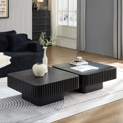 JUSTONE 35-inch Mid-Century Modern Drum Coffee Table, Handcrafted Wood Round Center Table for Living Room, Home Office, Black - color: 35.43'' Round - Black