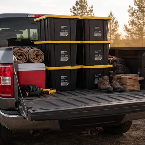 Heavy Duty Stackable Storage Container with Lid, 27 Gallon, 6-Pack | Weather-Resistant Organization Tote with Snap-Tight Lid, for Garage, Basement, Attic, Shed, Closet & Moving - size: 6 Pcs