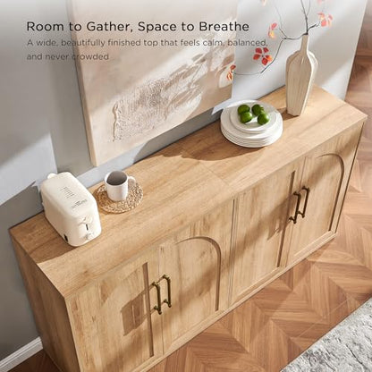 Arched Door Sideboard Buffet Cabinet Set of 3, Natural Oak | Modular, Multi-Compartment Storage, Adjustable Shelf, Soft Close Hinges, Freestanding, for Dining Room, Living Room - color: Natural Oak