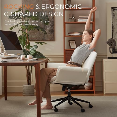 Dowinx Criss Cross Chair with Five-Level Adjustable Arms and Wheels - Comfortable Ergonomic PU Leather Swivel Vanity Chair - Computer Makeup Chair for Home Office, Bedroom, Vanity Room -Milk White - color: Milk White