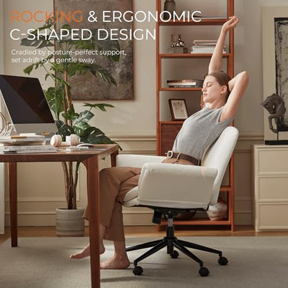 Dowinx Criss Cross Chair with Five-Level Adjustable Arms and Wheels - Comfortable Ergonomic PU Leather Swivel Vanity Chair - Computer Makeup Chair for Home Office, Bedroom, Vanity Room -Milk White - color: Milk White