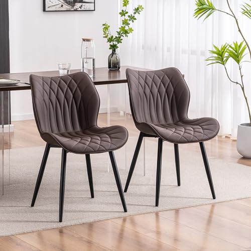 Kidol & Shellder Dining Chairs Set of 2, PU Leather Upholstered Kitchen Chairs with Back Armless, Mid Century Modern Side Chair for Dining Room, Living Room, Lounge, Restaurant, Brown - color: Brown