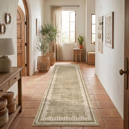 Garvee 2x8 Runner Rug Hallway Kitchen Washable Neutral Solid Taupe Runners | Low Pile Stain Resistant Modern Geometric Living Room Bedroom Long Runner Throw Carpet Scalloped Nuesery Entry Area Rugs - color: Taupe, size: 2' x 8' (Runner)
