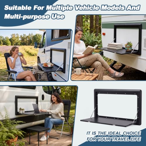 Colingmill 31.5''x17.7'' Foldable RV Table Wall Mounted Camping Table, Heavy-Duty ABS Collapsible Picnic Desk with Lockable Stainless Steel Hinge, Supports 15KG for Campervans and Motorhomes (Black) - color: Black