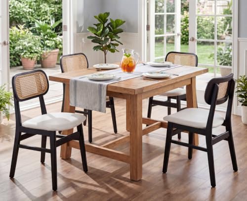 EALSON Rattan Dining Chairs Set of 2 Curved Back Farmhouse Dining Room Chairs Mid Century Modern Wood Kitchen Chairs Leather Upholstered Armless Side Chairs for Dining Room/Kitchen, White - color: Pu White, size: 2PCS