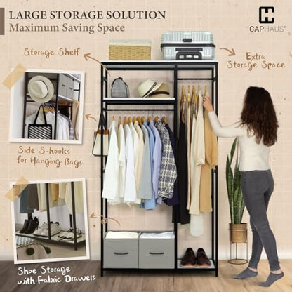 CAPHAUS 550 lbs Capacity Heavy Duty Clothing Rack, 40" W Metal Garment Rack with Drawers Hanging Rods and Wood Shelves Freestanding Closet Organizer, White Board - color: White, size: 40 Inch