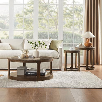 24" Round Nesting Coffee Table Set of 2, Solid Wood Coffee Tables Mid Century Rustic Farmhouse Side End Tea Table for Living Room, Apartment (Drak Brown) - color: 24" Dark Brown