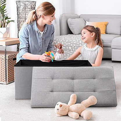 Camabel 30 Inches Folding Storage Ottoman Bench, Ottoman Foot Rest, End of Bed Bench, Storage Chest, Load 660 lb, for Living Room, Bedroom, Entryway Grey - color: Grey