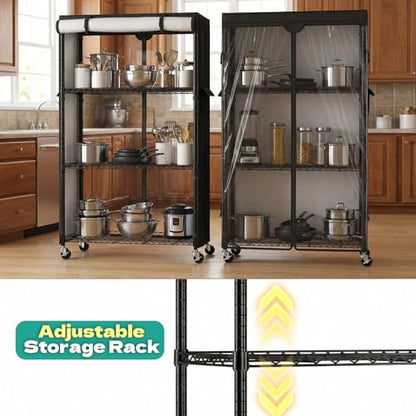 Storage Shelves with Cover & Wheels, 36" W x 14" D x 63" H | 4-Tier Wire Shelving with 600D Oxford cover, Rolling Metal Storage Shelf for dorm, pantry, kitchen or Closet - size: 4-Shelf 36"W x 14"D x 63"H W/Cover