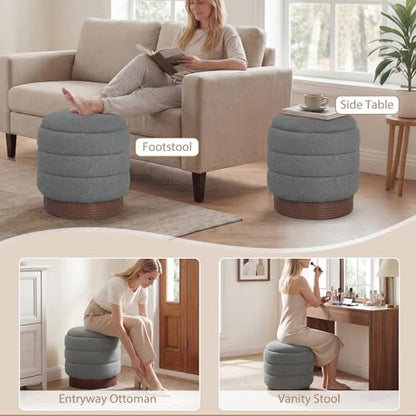Giantex Round Ottoman with Storage, 360° Swivel Boucle Vanity Stool with Removable Lid, No Assembly Ottoman Foot Rest for Living Room, Bedroom, Makeup Room (Gray & Brown)