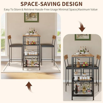 GarveeLife Dining Table Set for 2, Counter Height Bar Table Set with Storage ＆ Stools, High Top Pub Table and Chairs for Kitchen, Dining Room, Sofa Side, Apartment, Breakfast Nook - color: Brown