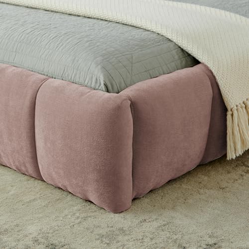 Chenille Fabric Upholstered Platform Bed Frame with Soft Headboard, Modern Low Profile Grounded Design, No Box Spring Needed, Sturdy MDF & Wood Frame, Neutral Style (Pink, King (U.S. Standard)) - color: Pink, size: King (U.S. Standard)