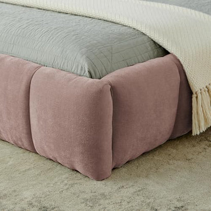 Chenille Fabric Upholstered Platform Bed Frame with Soft Headboard, Modern Low Profile Grounded Design, No Box Spring Needed, Sturdy MDF & Wood Frame, Neutral Style (Pink, King (U.S. Standard)) - color: Pink, size: King (U.S. Standard)