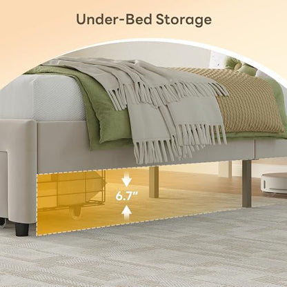 LIKIMIO Twin Bed Frames with Storage Drawer, Lights & Charging Station | Upholstered Modern Platform Bed, Twin Bed Frame with Headboard, No Box Spring Needed, Easy Assembly, Noise-Free, White - size: Twin