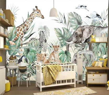 YIHWM-Peel and Stick Animal Wallpaper Tropical Rainforest Zoo Theme Mural | Tear-resistant,with a substantial feel;Will not be damaged during repositioning.Boy's Room,kids room wallpaper.S-80"x58" - color: Yh13, size: 80"x58"