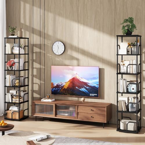 IBUYKE 6 Tier Rotating Bookshelf,Square Bookcases,Black TBC005B | 360°Spinning Bookcases Tower Freestanding Corner Bookshelf with Rails Industrial Bookcase Organizer for Bedroom Living Room - color: Black, size: 6 Tier