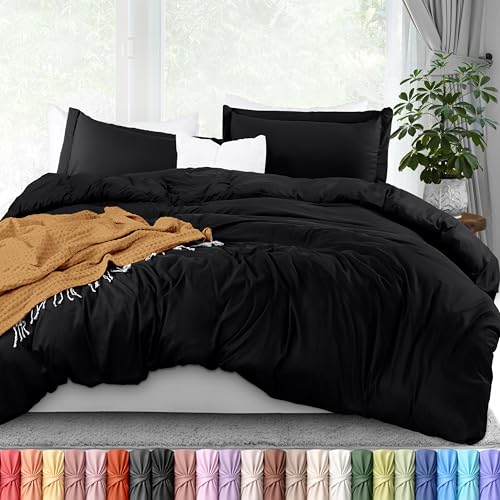 Duvet Cover Full, 3 Piece Cotton Like Polyester With Zipper Closure, Black | Extra Soft and Breathable, Wrinkle & Fade Resistant, Includes Duvet Cover and 2 Pillow Shams, Comforter Not Included, OekoTex - color: Black, size: Full - Duvet Cover Set