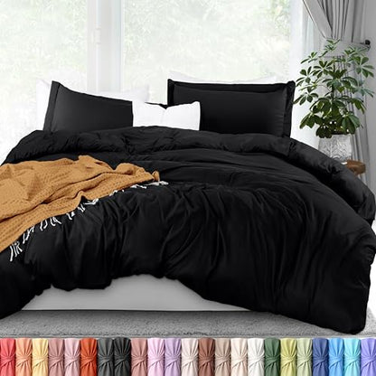 Duvet Cover Full, 3 Piece Cotton Like Polyester With Zipper Closure, Black | Extra Soft and Breathable, Wrinkle & Fade Resistant, Includes Duvet Cover and 2 Pillow Shams, Comforter Not Included, OekoTex - color: Black, size: Full - Duvet Cover Set