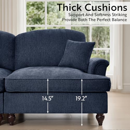 Modular Loveseat Sofa Couch, 2 Seat Comfy Chenille Sofa with Removable Ruffled Skirt, Flared Armrests, Sturdy Legs, Convertible Sectional for Living Room, Bedroom, Apartment (Blue) - color: Blue, size: 76.4 Inch L