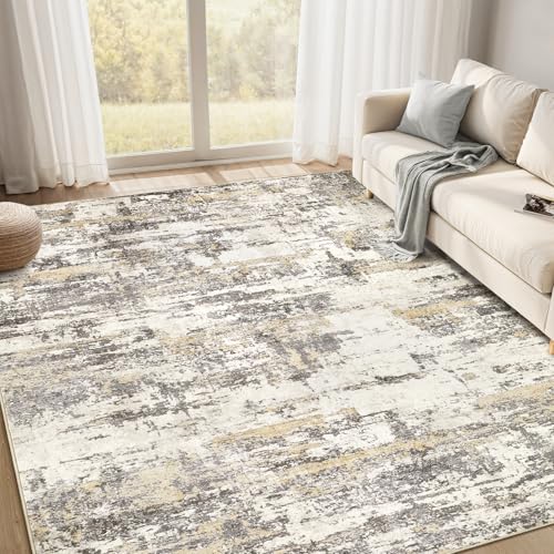 7x9 Area Rugs Abstract Washable Living Room Rug, Gold Brown | Modern Neutral Non-Slip Soft Low Pile Stain Resistant Carpet for Bedroom, Dining Room, Nursery Home Decor - color: Gold Brown, size: 7' x 9'(Rectangular)