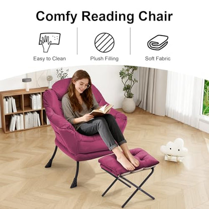 Lazy Chair with Ottoman Comfy Accent Lounge Chair with Side Pocket Cozy Chair Modern Reading Armchair with Footrest Upholstered Sofa Chair for Small Spaces Living Room Dorm Bedroom WineRed - color: Winered