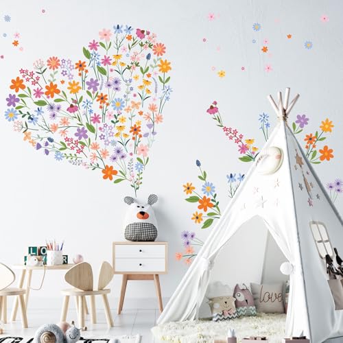 Wild Flower Wall Decals - Peel and Stick Removable Floral Wall Stickers for Nursery, Bedroom, Living Room Decor (8 Sheets 102 Pcs Wildflower Mural Art, Garden Theme) - color: Wild Flower