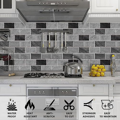 URCOLOR 10-Sheet Peel and Stick Backsplash for Kitchen,12"x12" Self Adhesive Wall Tiles Stick on Back Splashes for Bathroom Gray Marble Look - color: Gray Marble